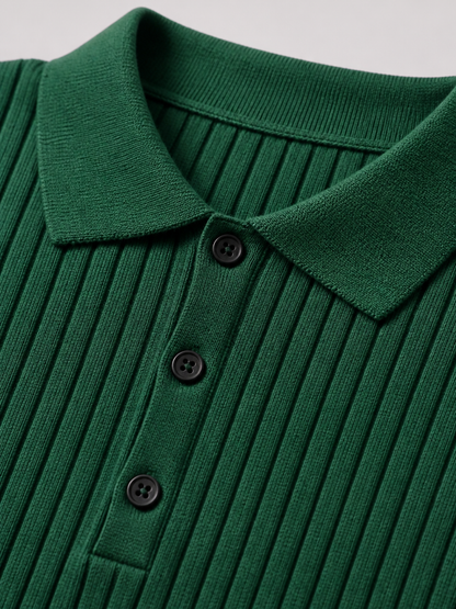 Montarello Men's Striped Knit Polo Shirt with Lapel Collar