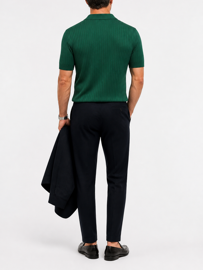 Montarello Men's Striped Knit Polo Shirt with Lapel Collar