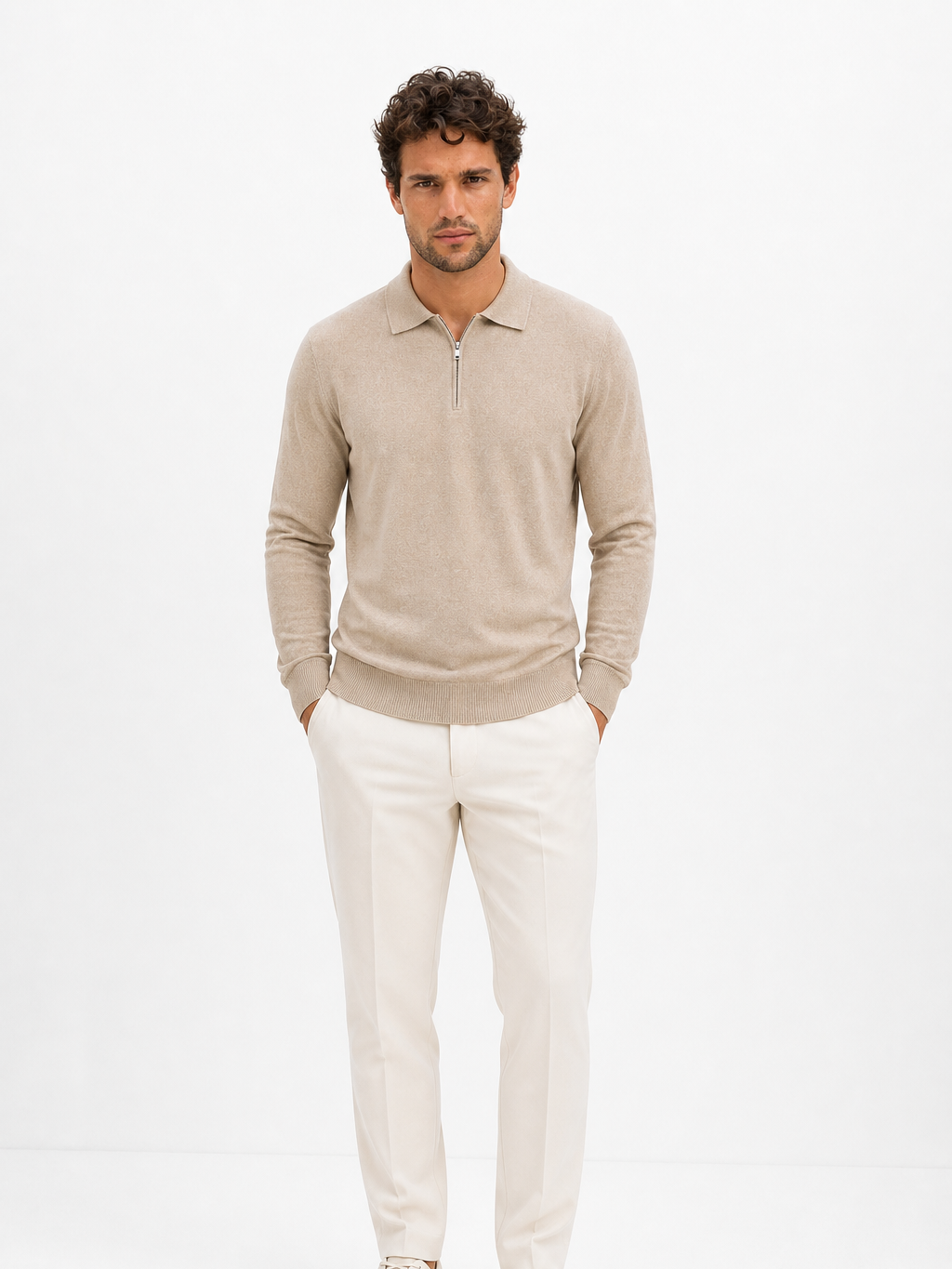 Montarello Men's Quarter Zip Polo Jumper in Fine Knit