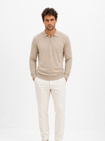 Montarello Men's Quarter Zip Polo Jumper in Fine Knit