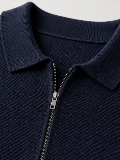 Montarello Men's Quarter Zip Polo Jumper in Fine Knit
