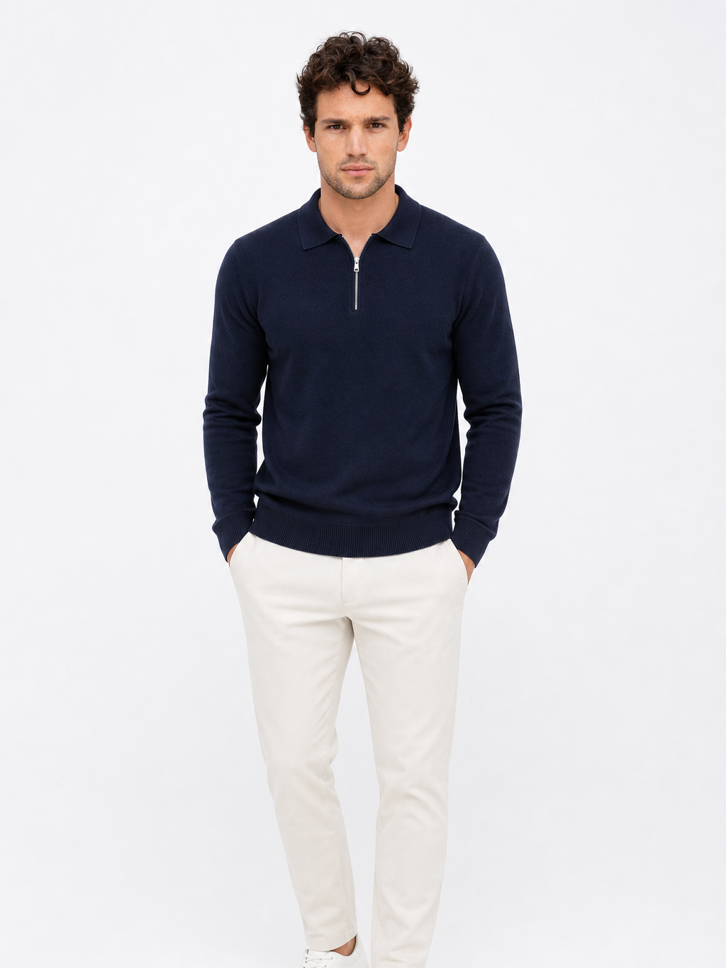 Montarello Men's Quarter Zip Polo Jumper in Fine Knit