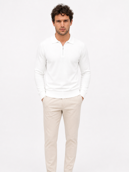 Montarello Men's Quarter Zip Polo Jumper in Fine Knit