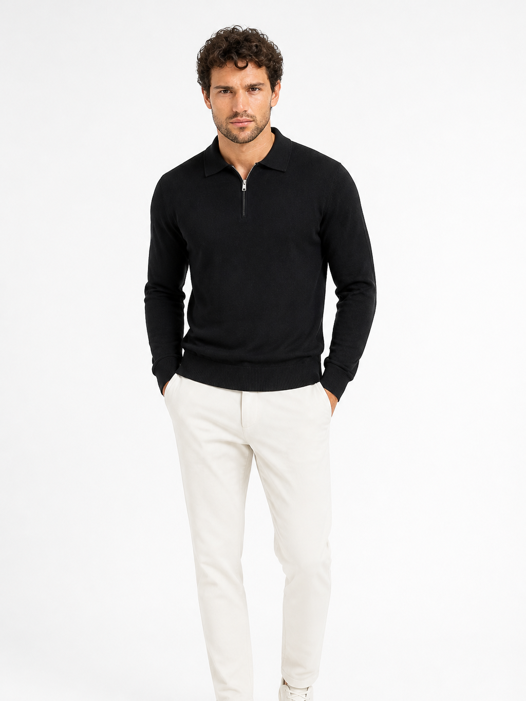 Montarello Men's Quarter Zip Polo Jumper in Fine Knit