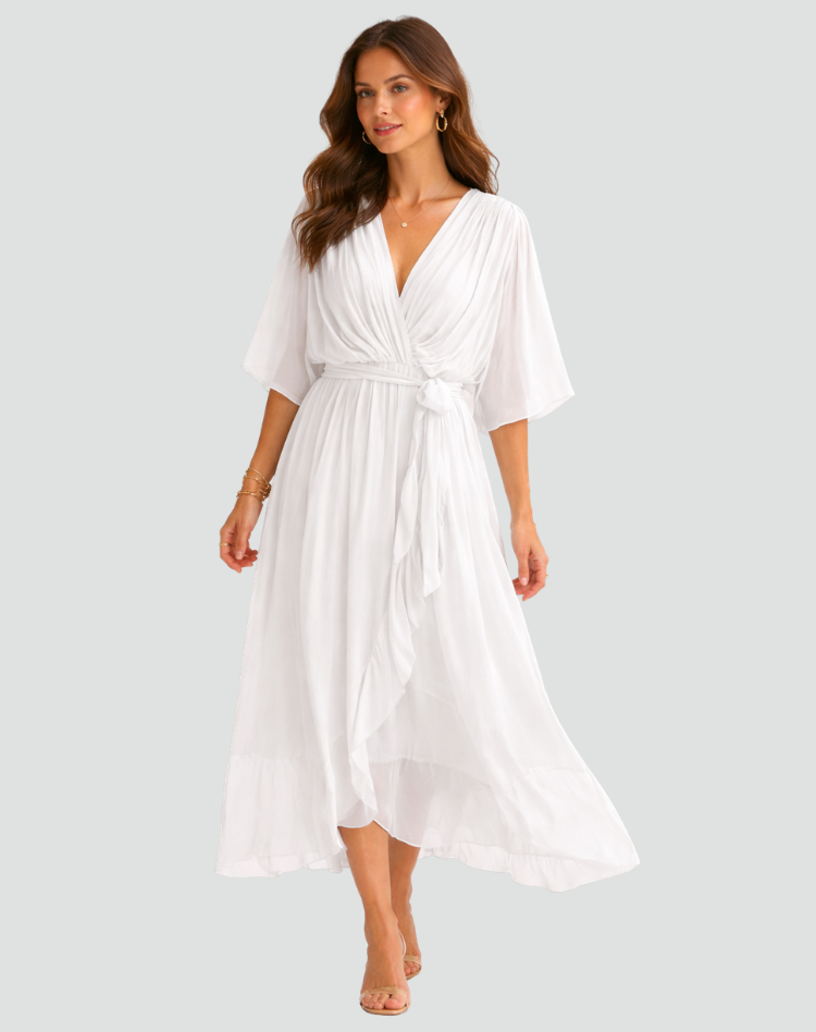 Montarello Women's Chiffon Wrap Midi Wedding Guest Dress