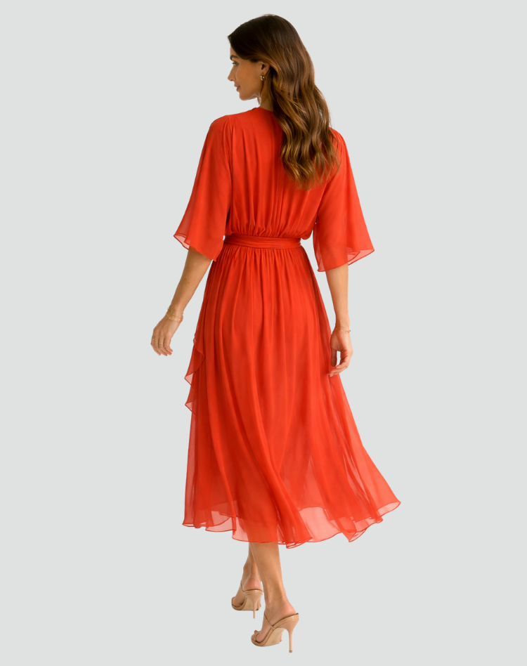 Montarello Women's Chiffon Wrap Midi Wedding Guest Dress