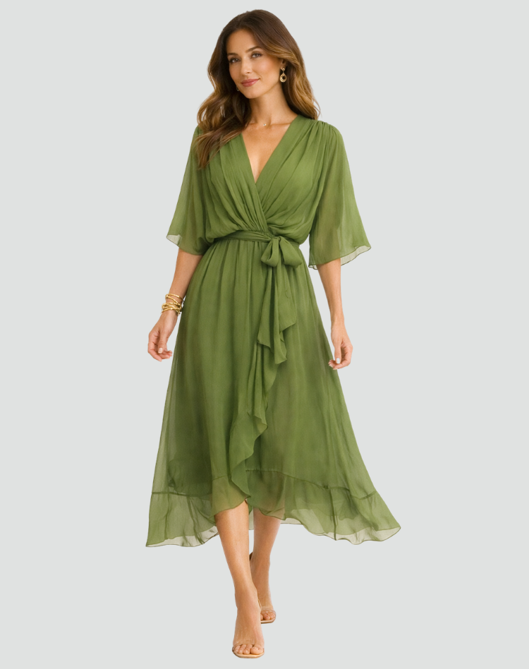 Montarello Women's Chiffon Wrap Midi Wedding Guest Dress
