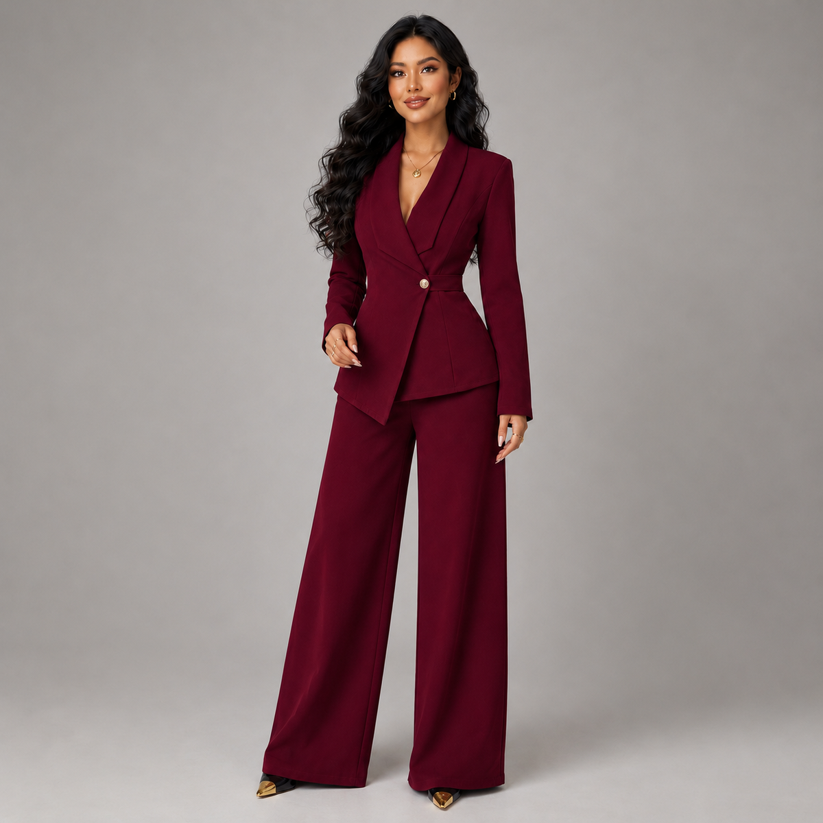 Montarello women's trouser suit – dark red front