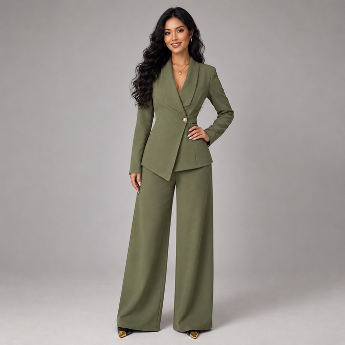 Montarello women's trouser suit – olive front
