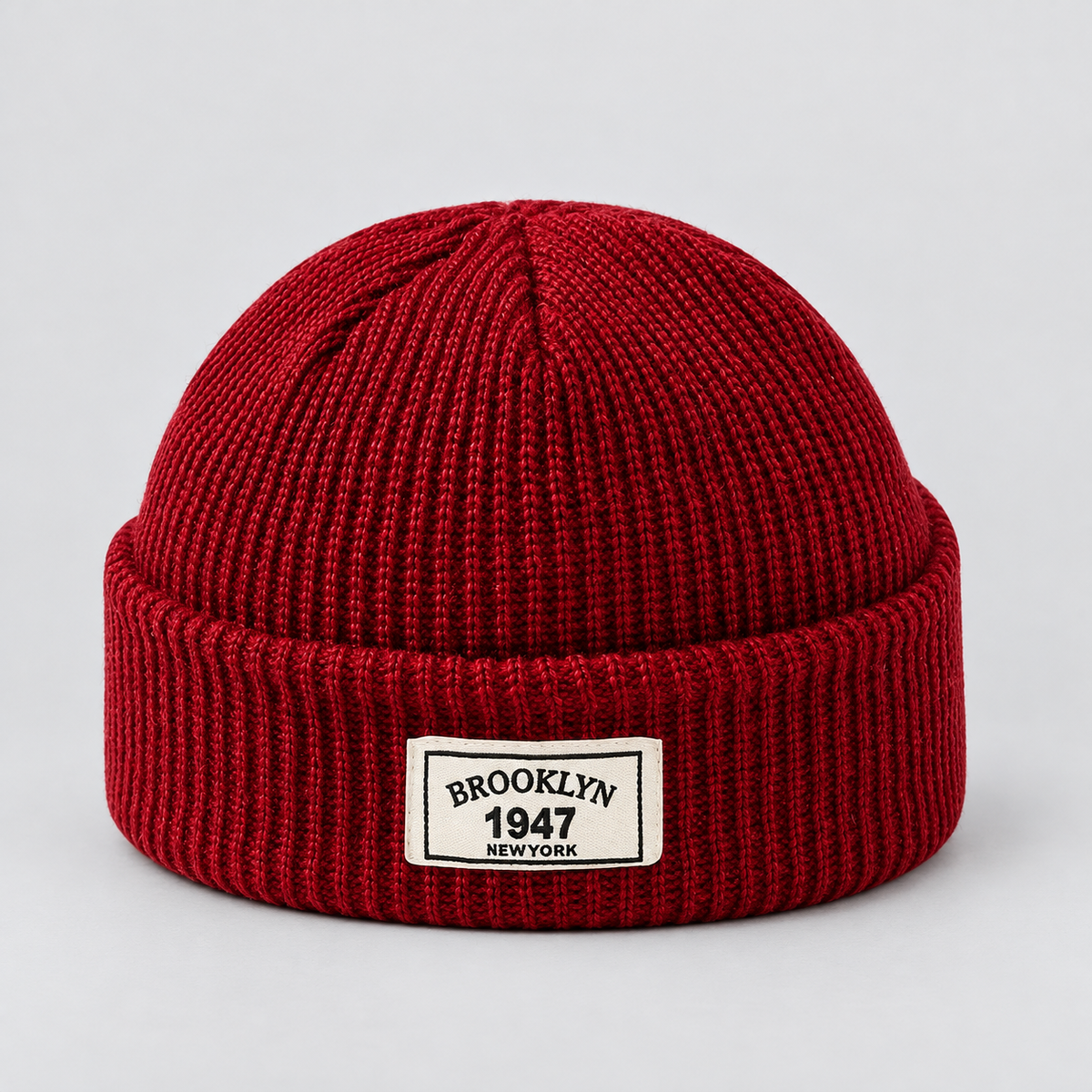 Montarello Men’s Hat Beanie Short Fisherman Cuffed Knit — Burgundy — product view