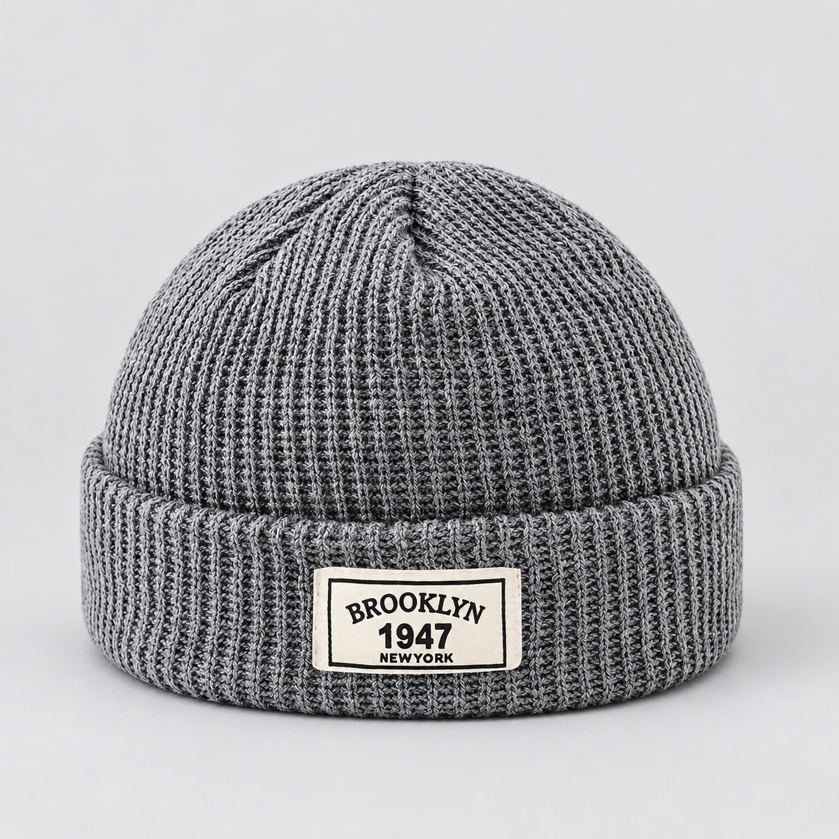 Montarello Men’s Hat Beanie Short Fisherman Cuffed Knit — Grey — product view