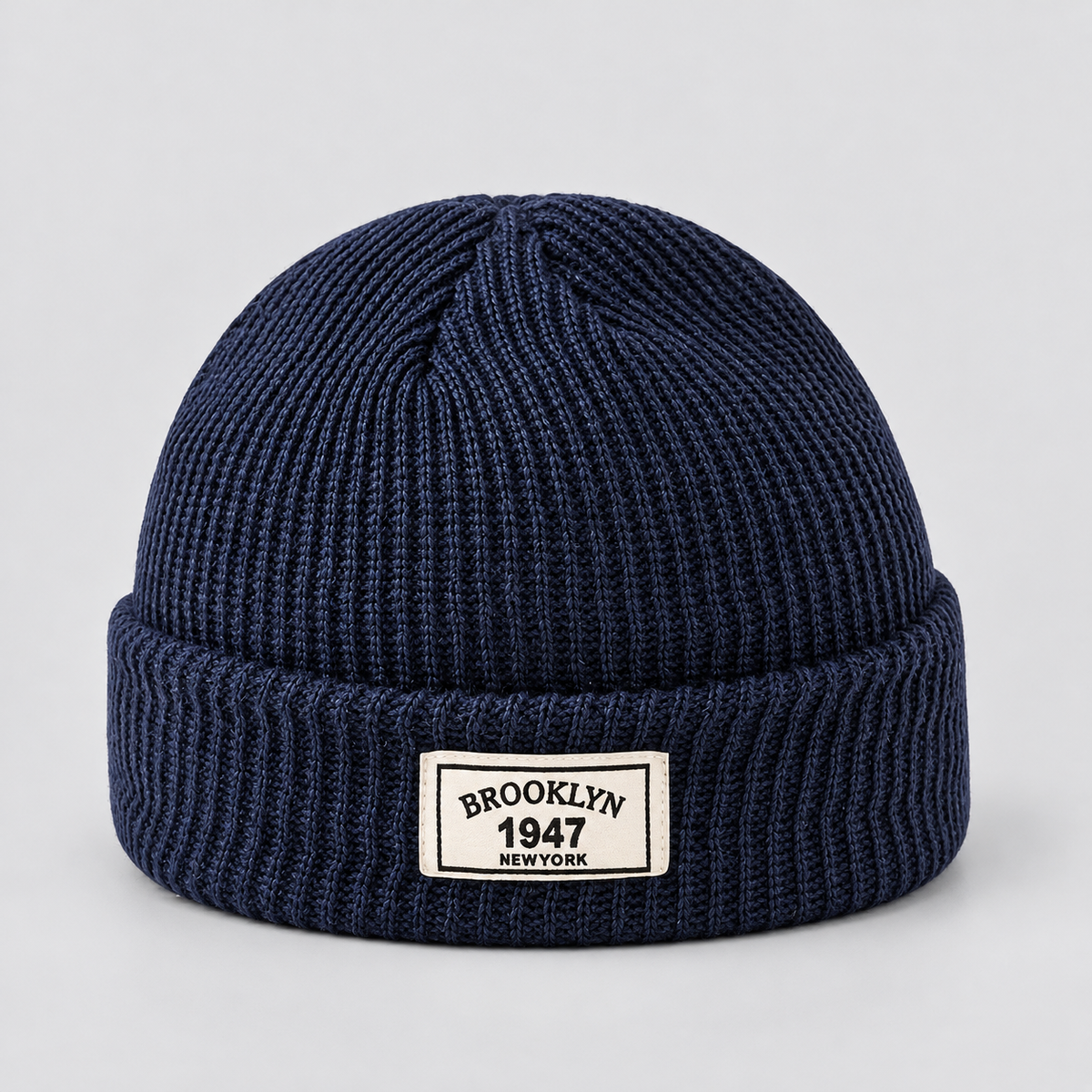 Montarello Men’s Hat Beanie Short Fisherman Cuffed Knit — Navy Blue — product view