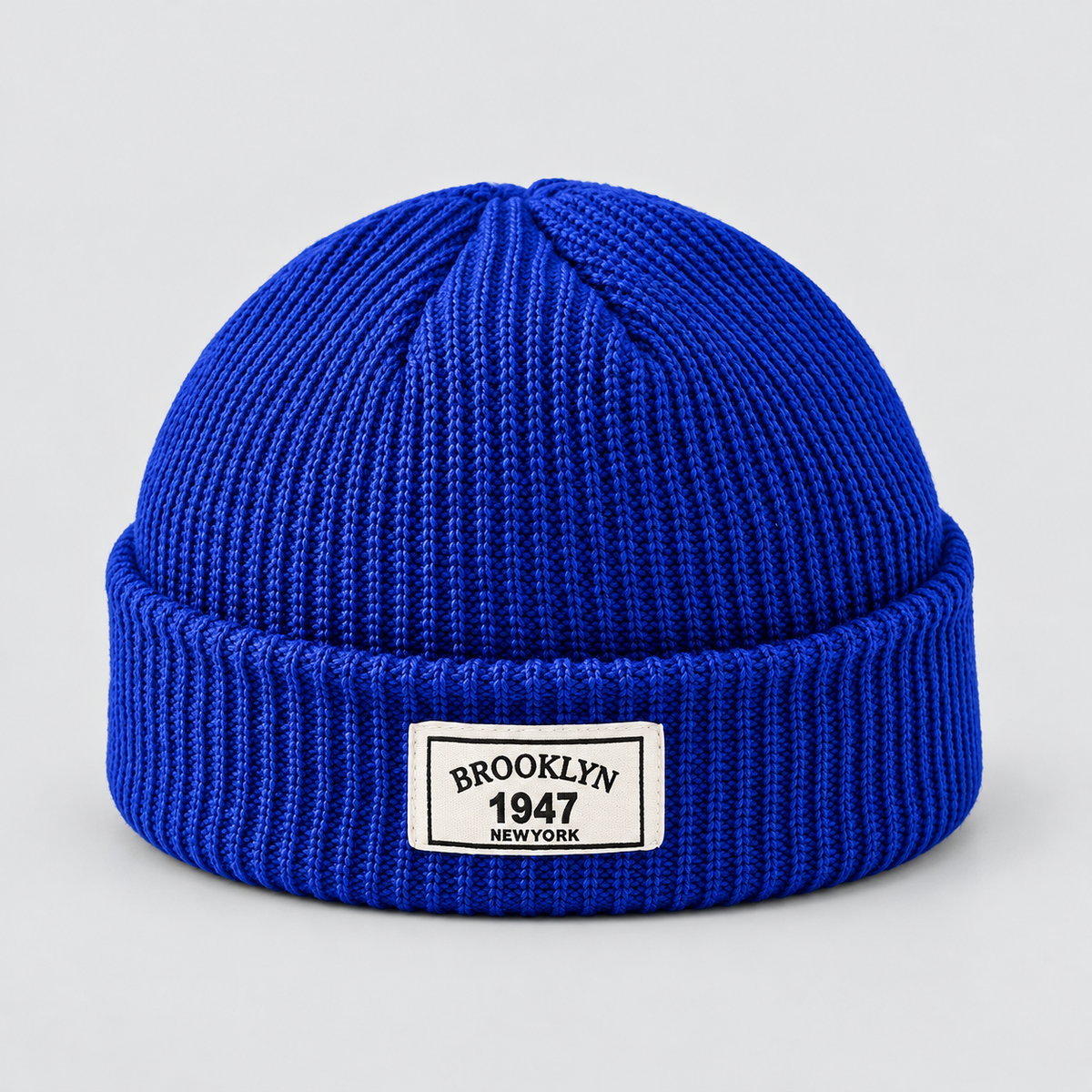 Montarello Men’s Hat Beanie Short Fisherman Cuffed Knit — Royal Blue — product view