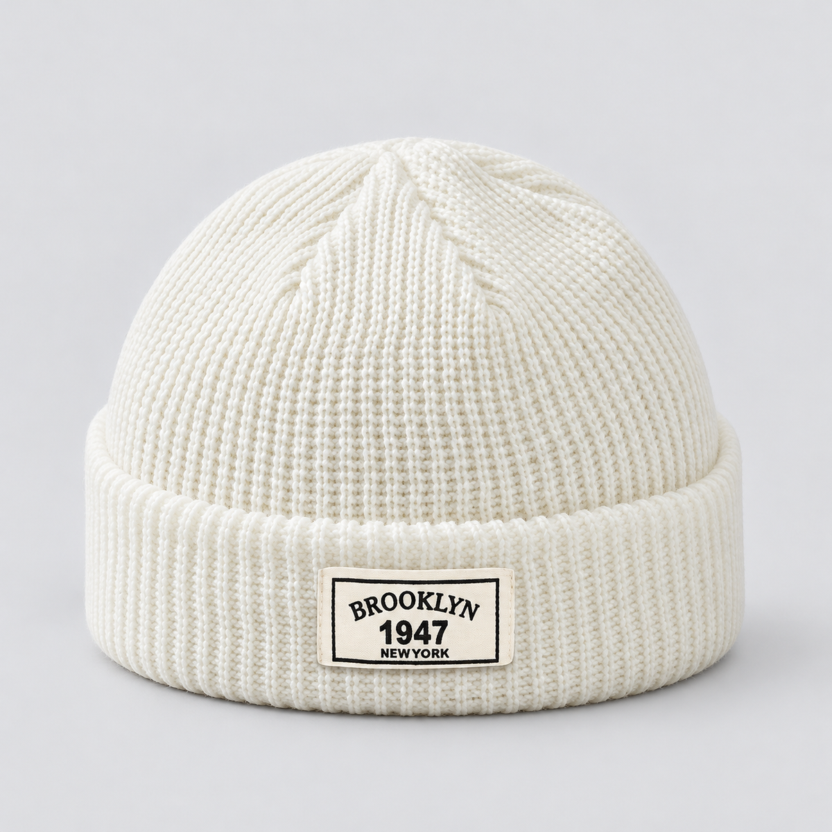 Montarello Men’s Hat Beanie Short Fisherman Cuffed Knit — White — product view