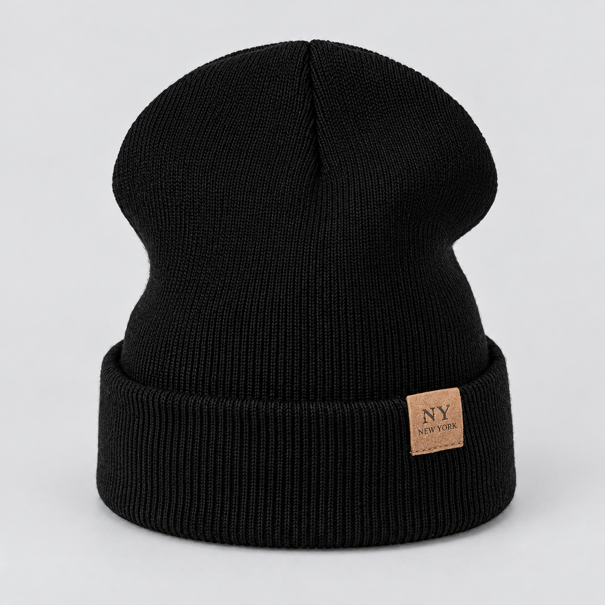 Montarello Women’s Hat Beanie Slouchy Knitted Cuffed — Black — product view