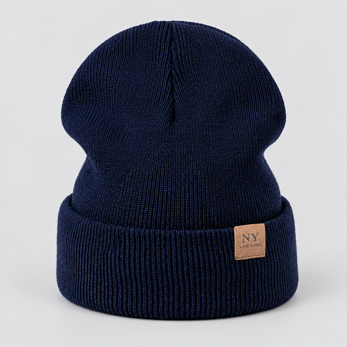 Montarello Women’s Hat Beanie Slouchy Knitted Cuffed — Navy Blue — product view
