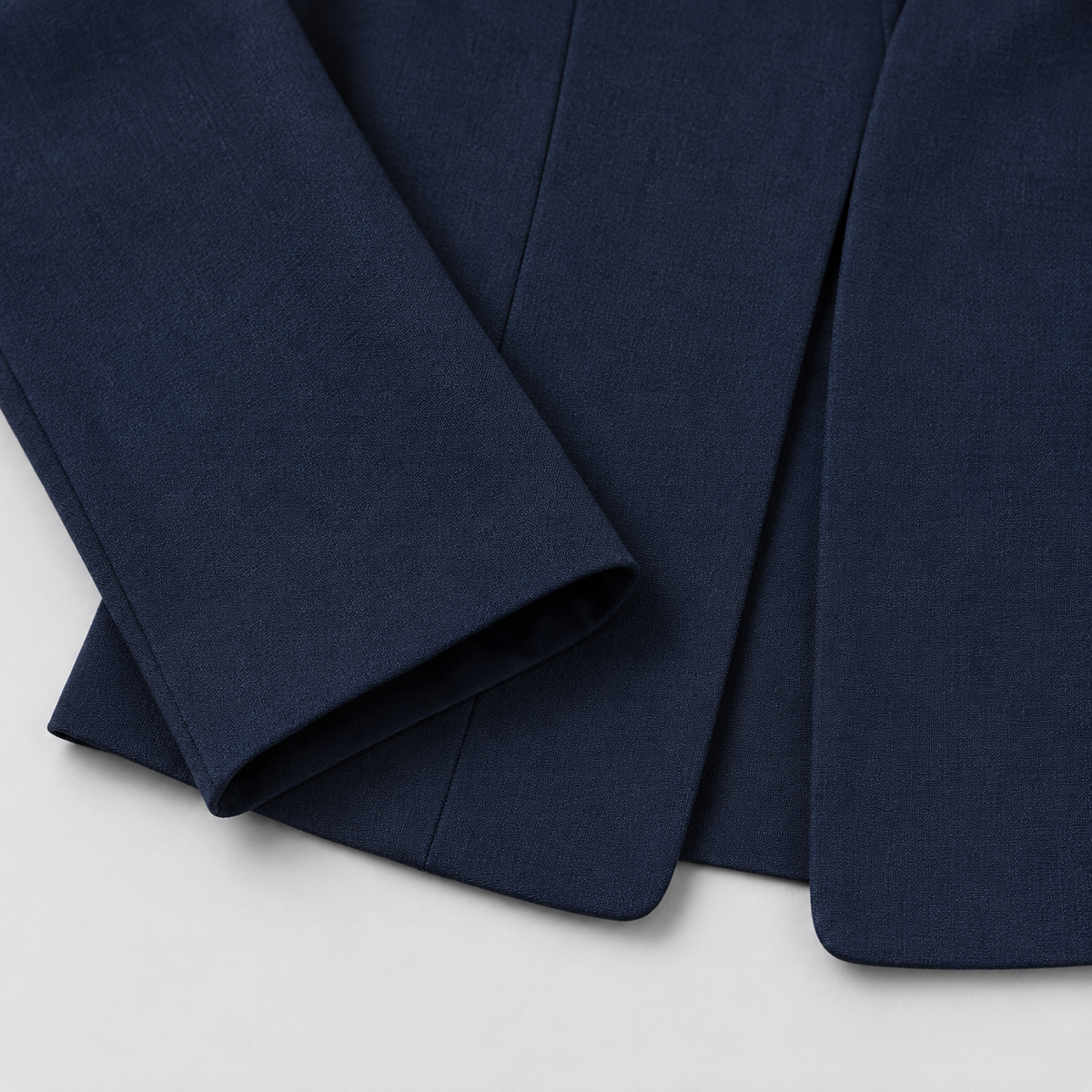 Montarello Women's Open Front Longline Blazer - Navy Blue - fabric and construction close-up