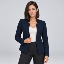 Montarello Women's Open Front Longline Blazer - Navy Blue - front studio view