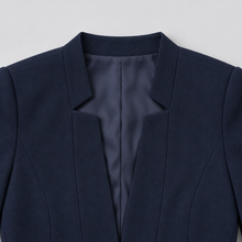 Montarello Women's Open Front Longline Blazer - Navy Blue - fabric and construction close-up