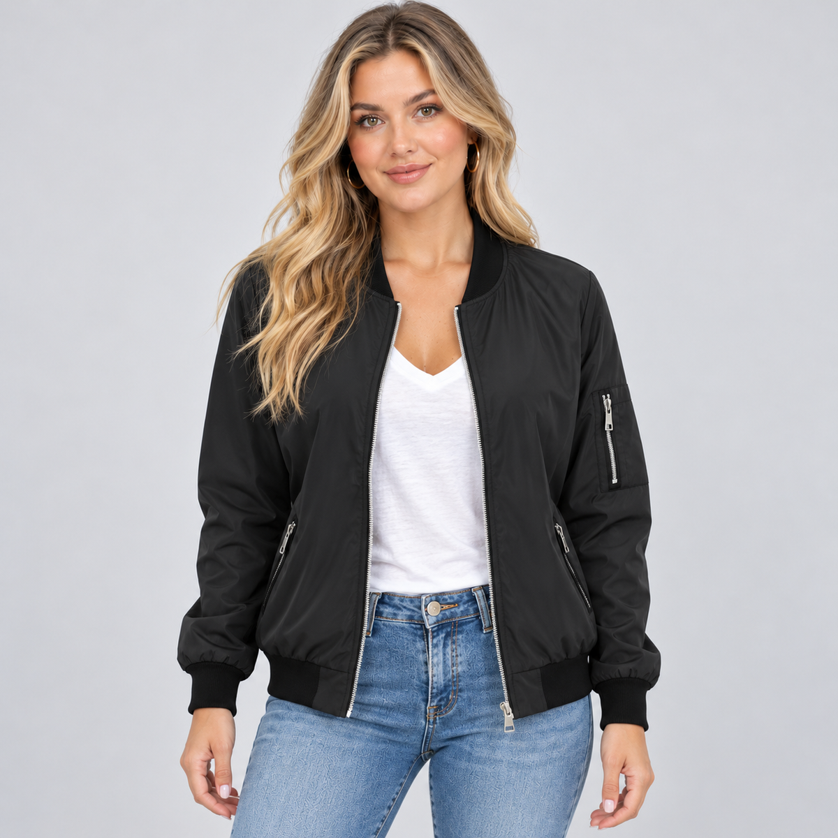 Montarello women's bomber jacket – black – studio photograph