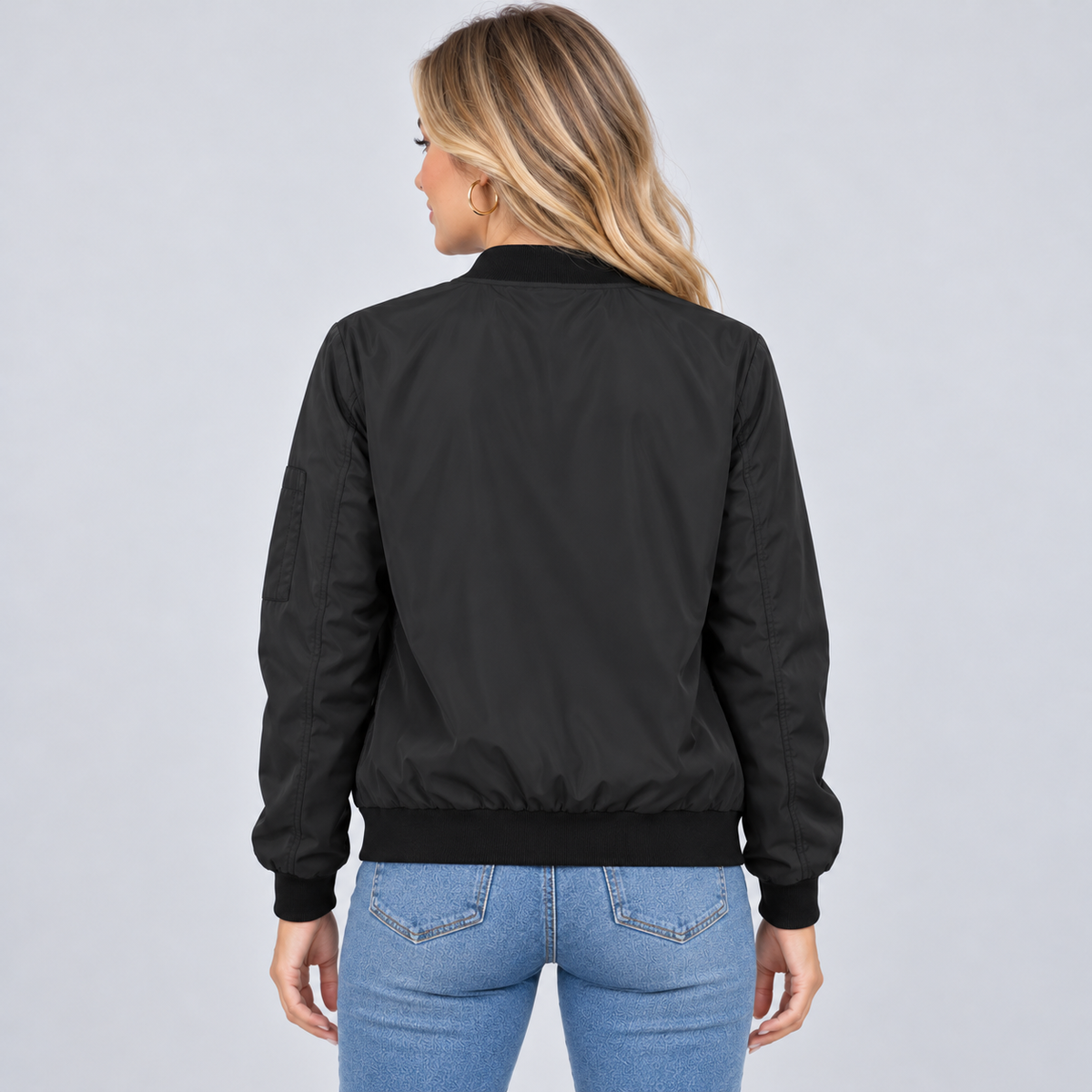 Montarello women's bomber jacket – black back – studio photograph