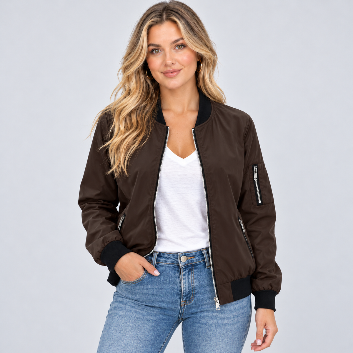 Montarello women's bomber jacket – brown – studio photograph