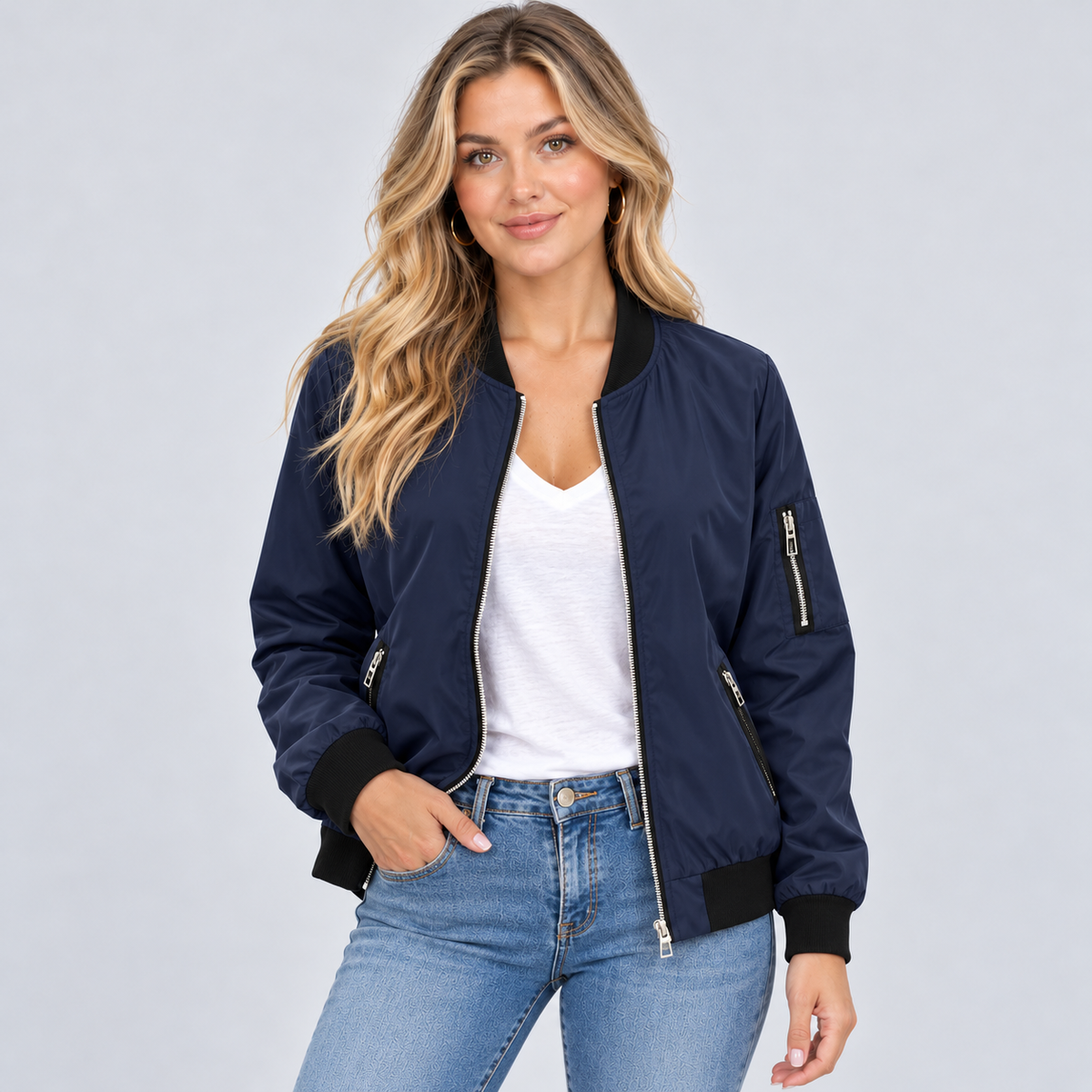 Montarello women's bomber jacket – navy – studio photograph