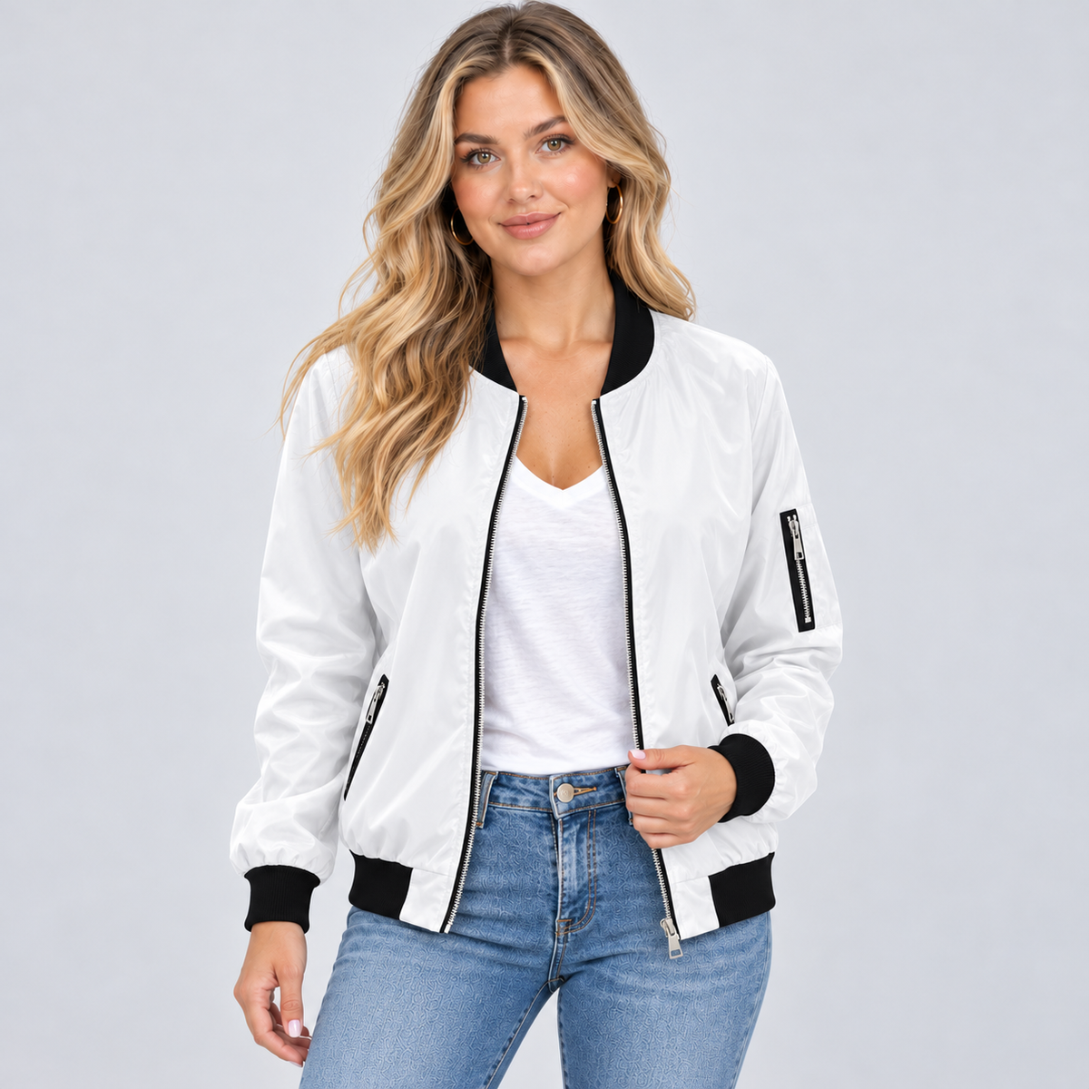 Montarello women's bomber jacket – white – studio photograph