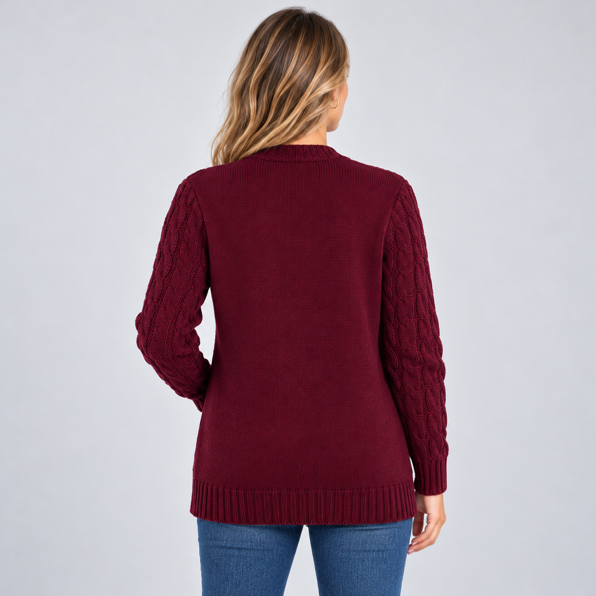 Montarello women's cable knit cardigan – burgundy back