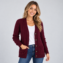 Montarello women's cable knit cardigan – burgundy front