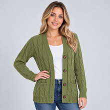 Montarello women's cable knit cardigan – fern green front