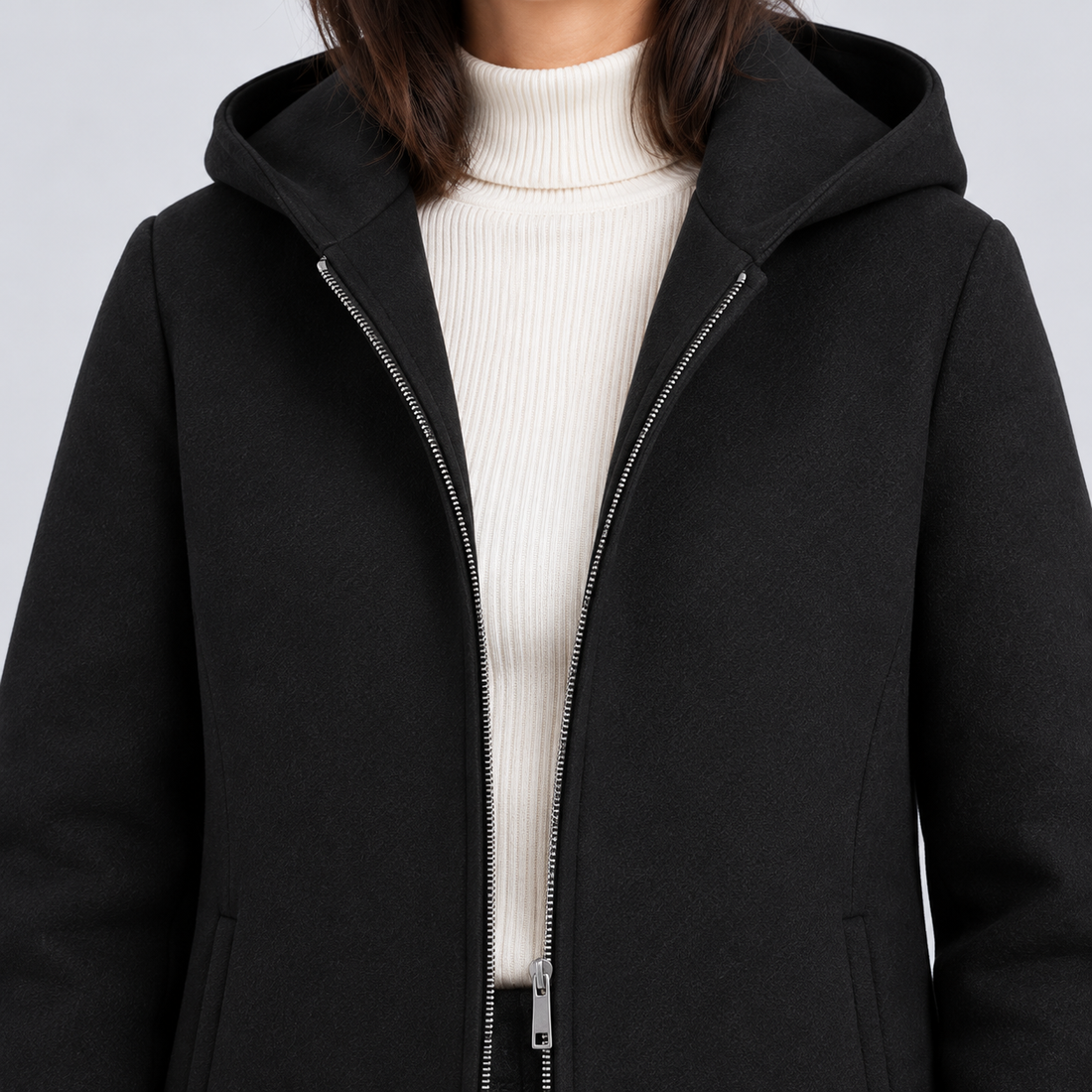 Montarello Women's Hooded Coat with Full Zip — Black — product detail