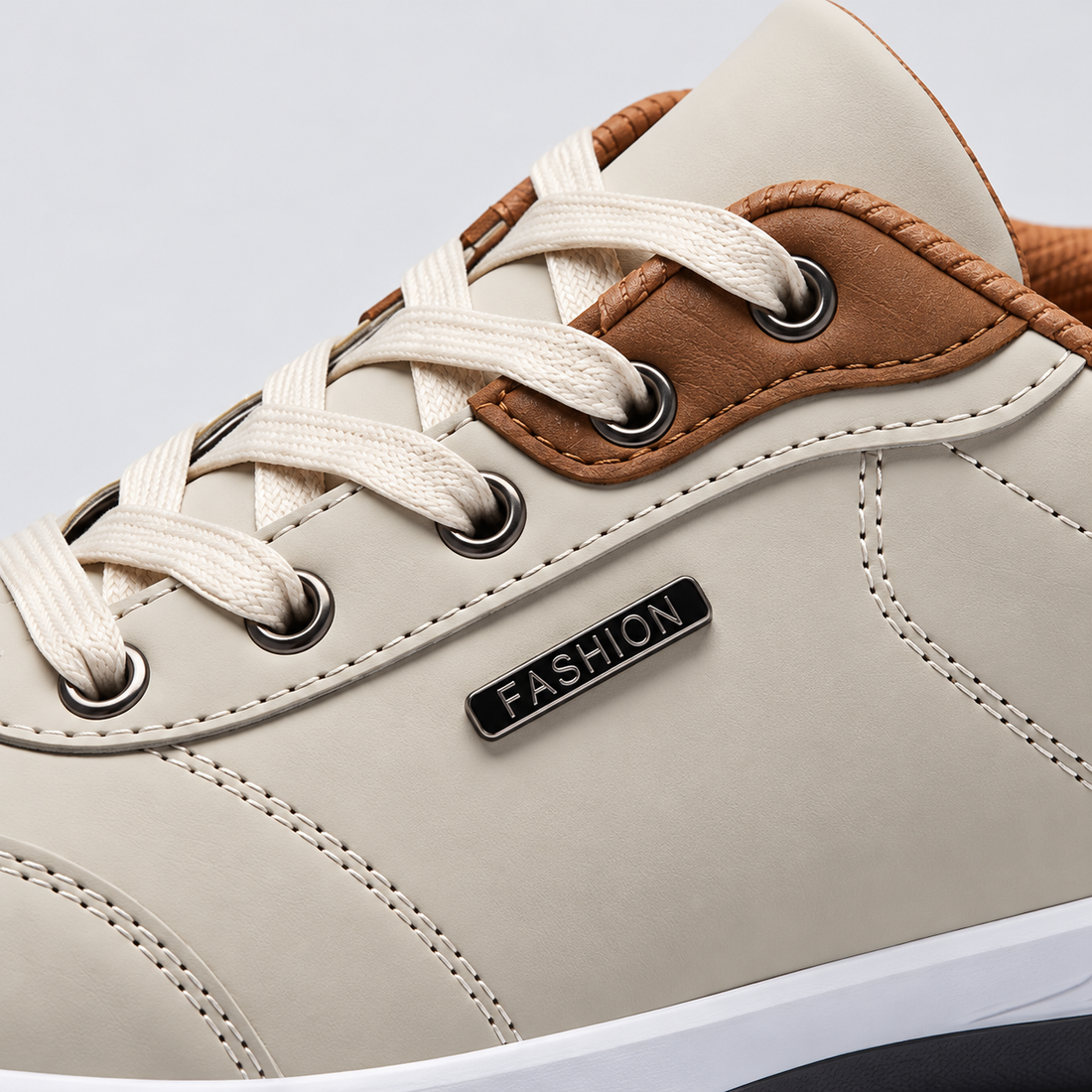 Montarello Men's Trainers Lace-Up with Contrast Heel — Beige — product detail