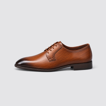Brown shoe, side view, background #e5e5e7