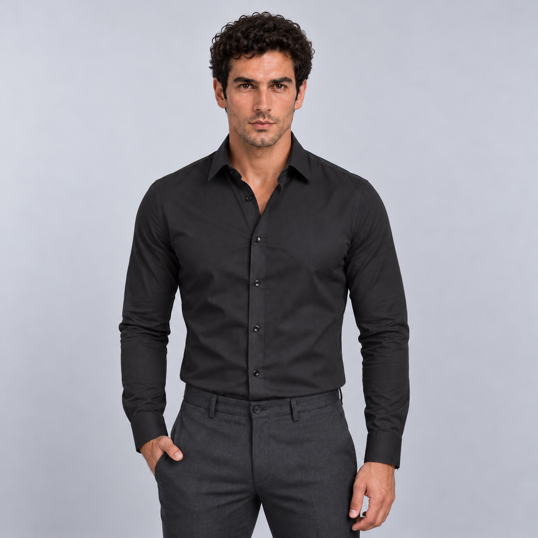 Montarello Men's Wrinkle-Free Formal Shirt – Black – front