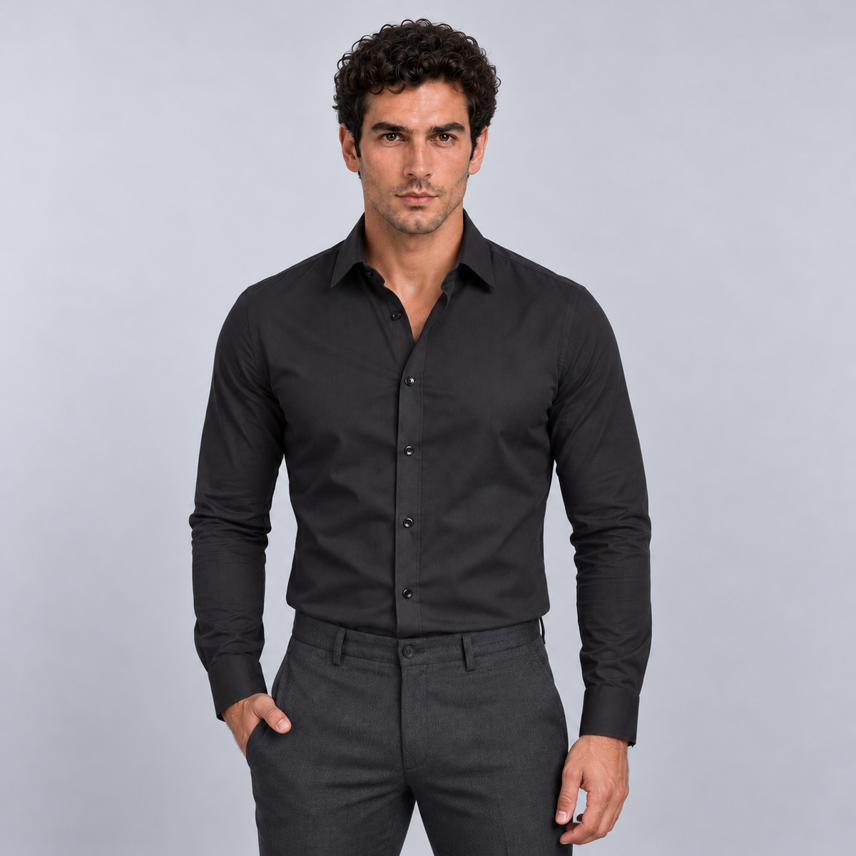 Montarello Men's Wrinkle-Free Formal Shirt – Black – front