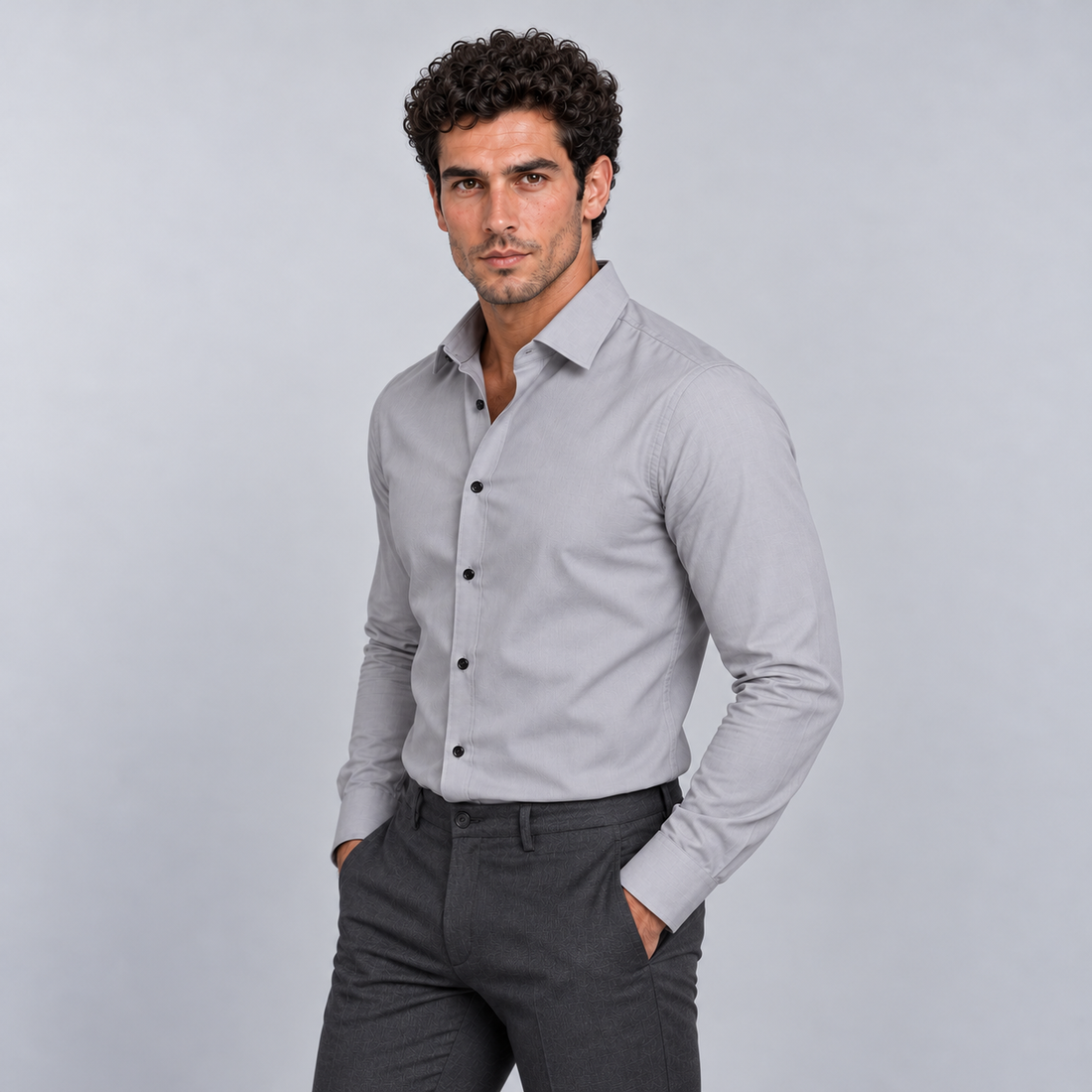 Montarello Men's Wrinkle-Free Formal Shirt – Grey – front