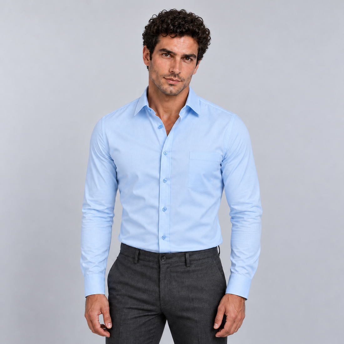 Montarello Men's Wrinkle-Free Formal Shirt – Heaven Blue – front