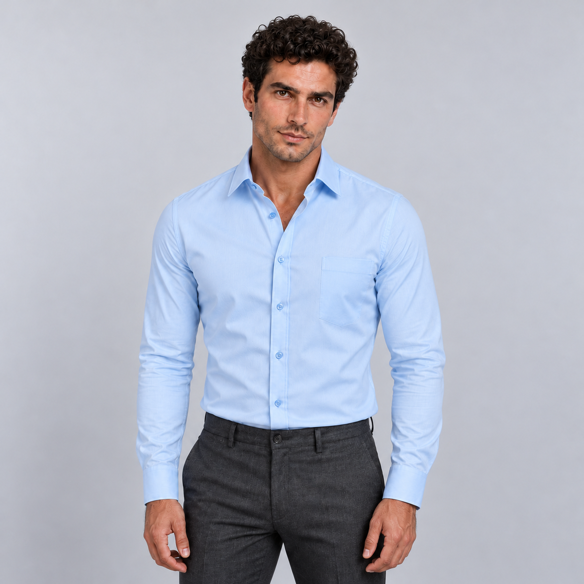 Montarello Men's Wrinkle-Free Formal Shirt – Heaven Blue – front
