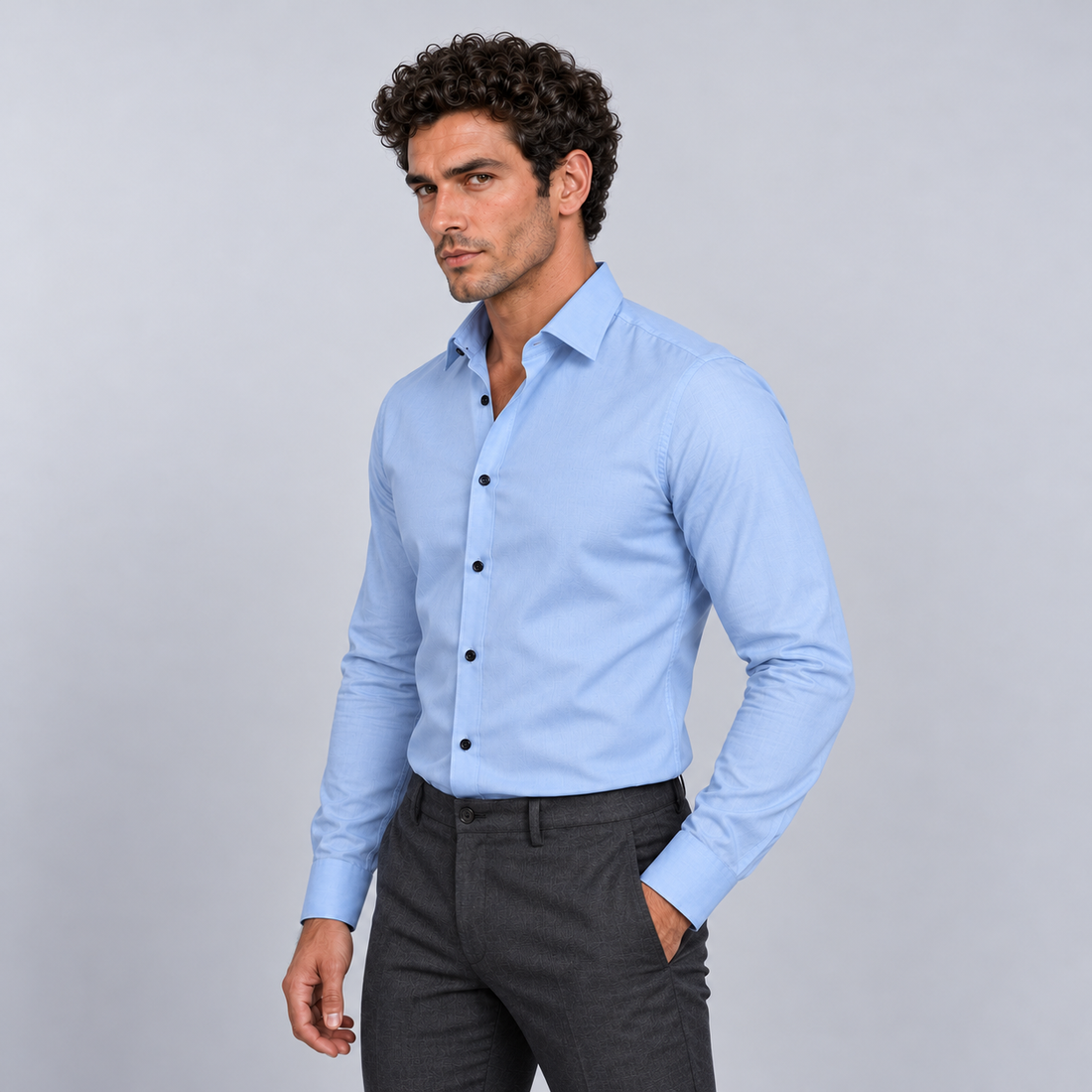 Montarello Men's Wrinkle-Free Formal Shirt – Light Blue – front
