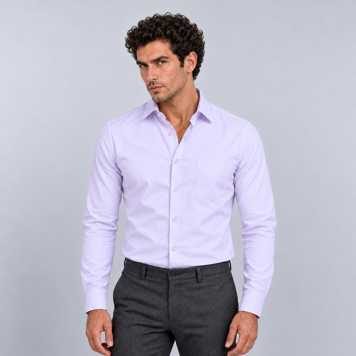 Montarello Men's Wrinkle-Free Formal Shirt – Light Purple – front