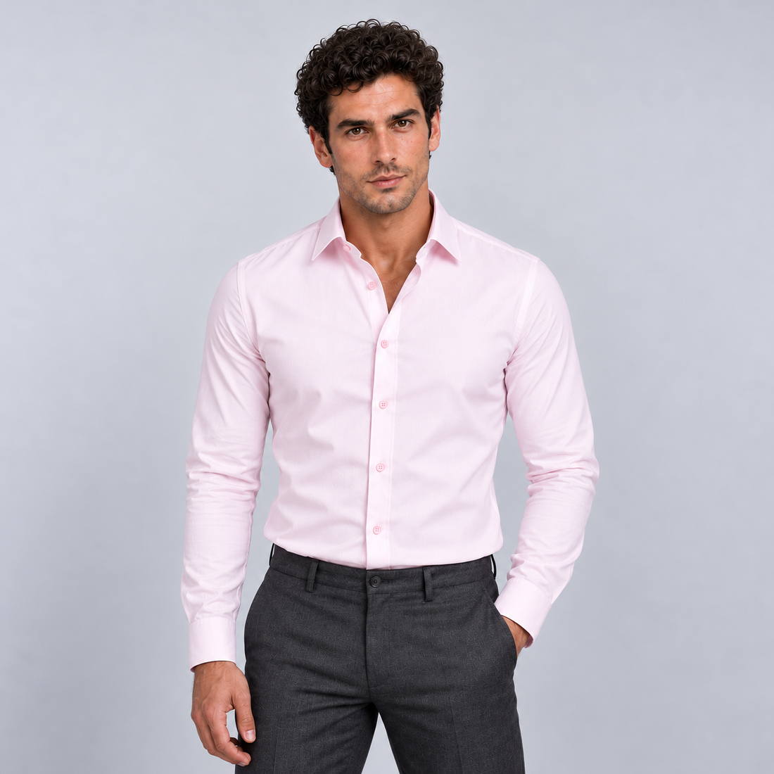 Montarello Men's Wrinkle-Free Formal Shirt – Pink – front