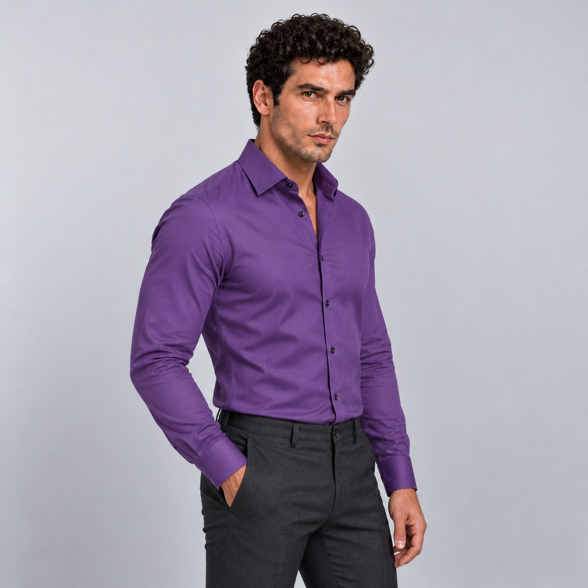 Montarello Men's Wrinkle-Free Formal Shirt – Purple – front