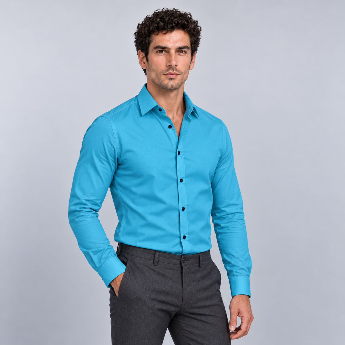 Montarello Men's Wrinkle-Free Formal Shirt – Turquoise – front