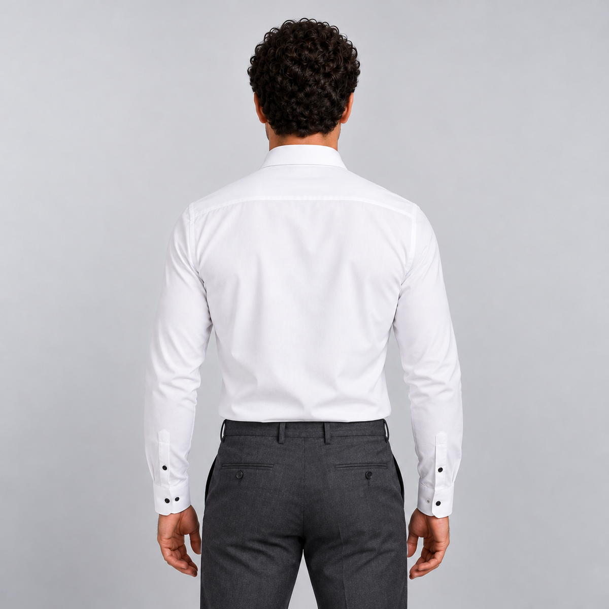 Montarello Men's Wrinkle-Free Formal Shirt – White (Black Buttons) – back