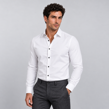 Montarello Men's Wrinkle-Free Formal Shirt – White (Black Buttons) – front