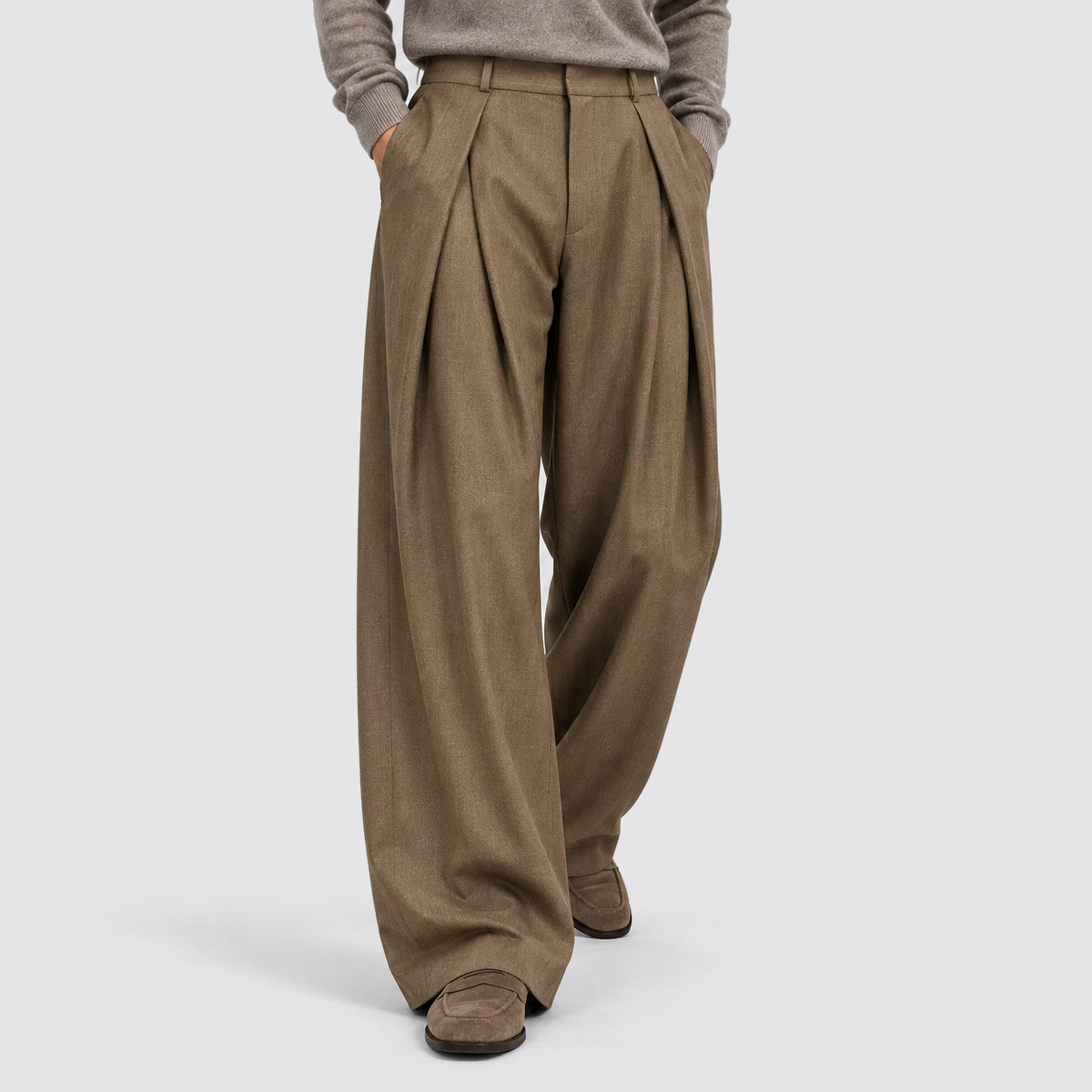 Montarello Wide Leg Pleated High Waist – Light Brown – 02