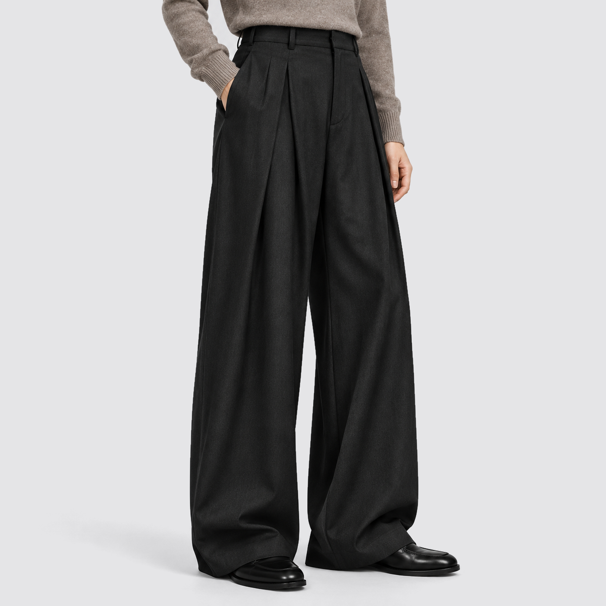Montarello Wide Leg Pleated High Waist – Black – 03
