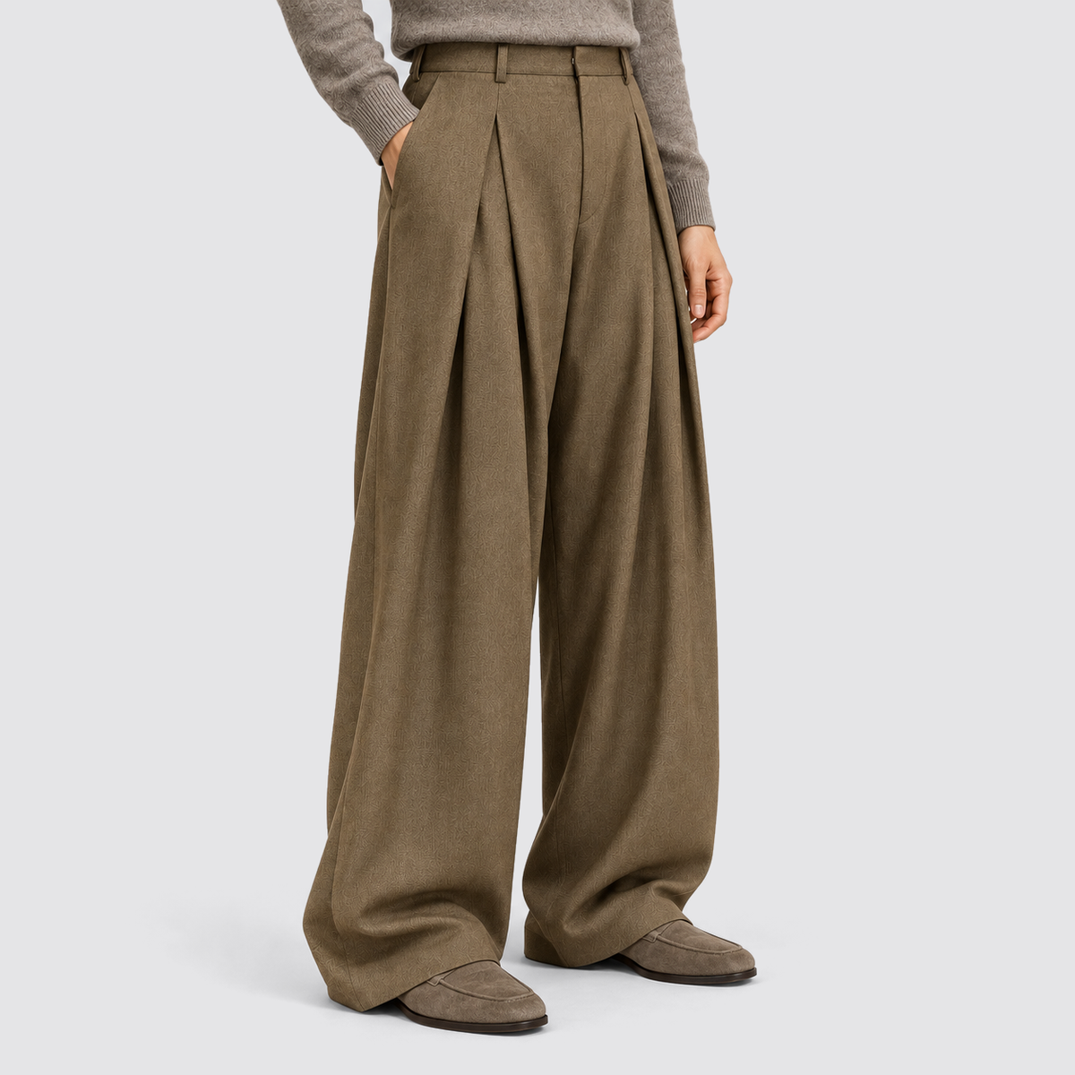 Montarello Wide Leg Pleated High Waist – Light Brown – 03
