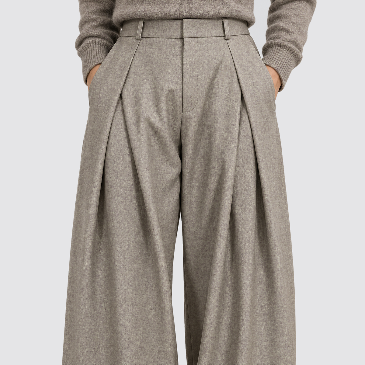 Montarello Wide Leg Pleated High Waist – Grey – 05
